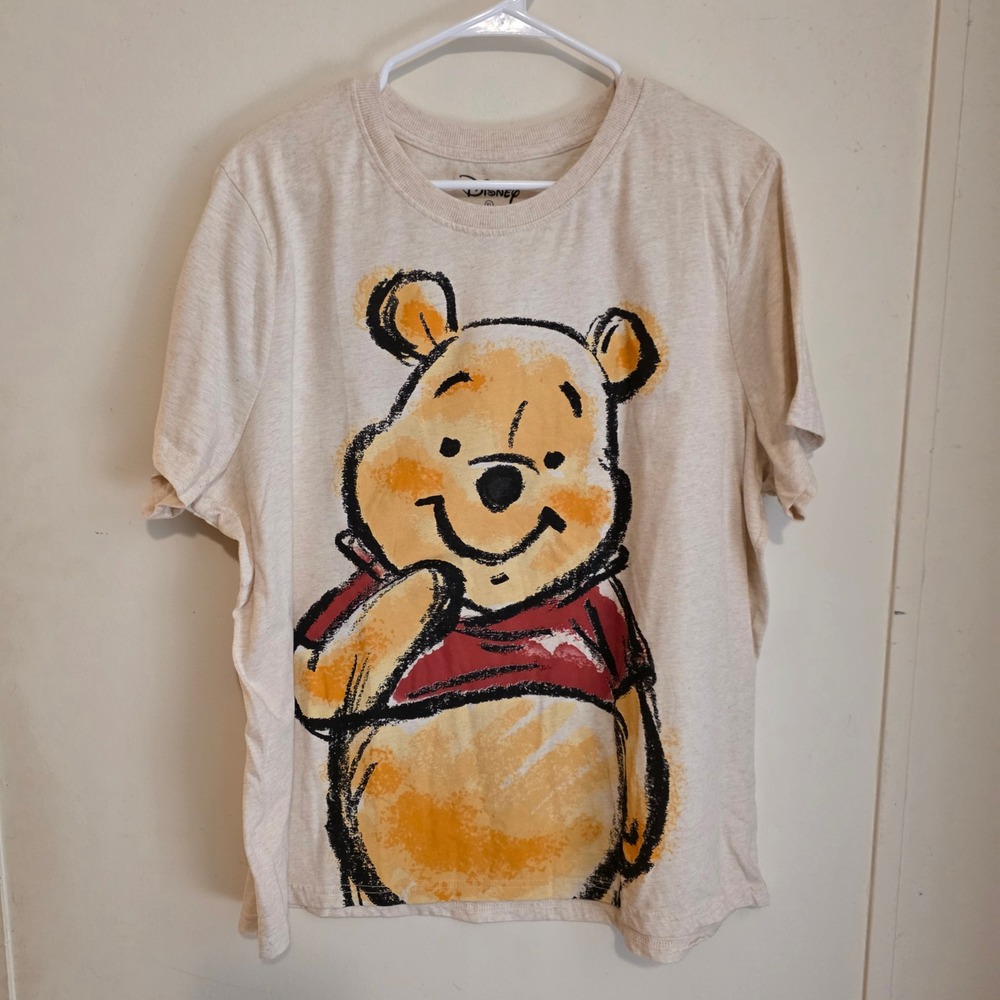 Disney Womens Winnie The Pooh Graphic T Shirt Size XL Cream Sketch Tee